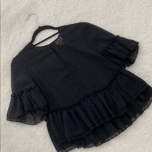 H&M | Sheer Black Flowy Ruffle Top